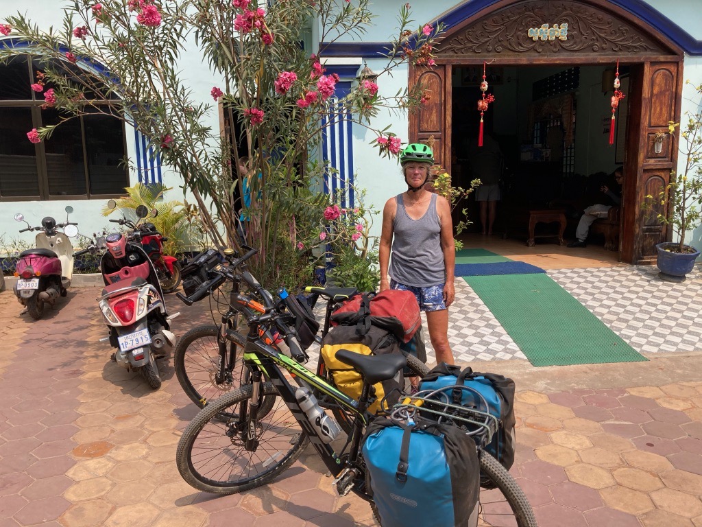 Jenny in Nepal with a bunch of touring bikes