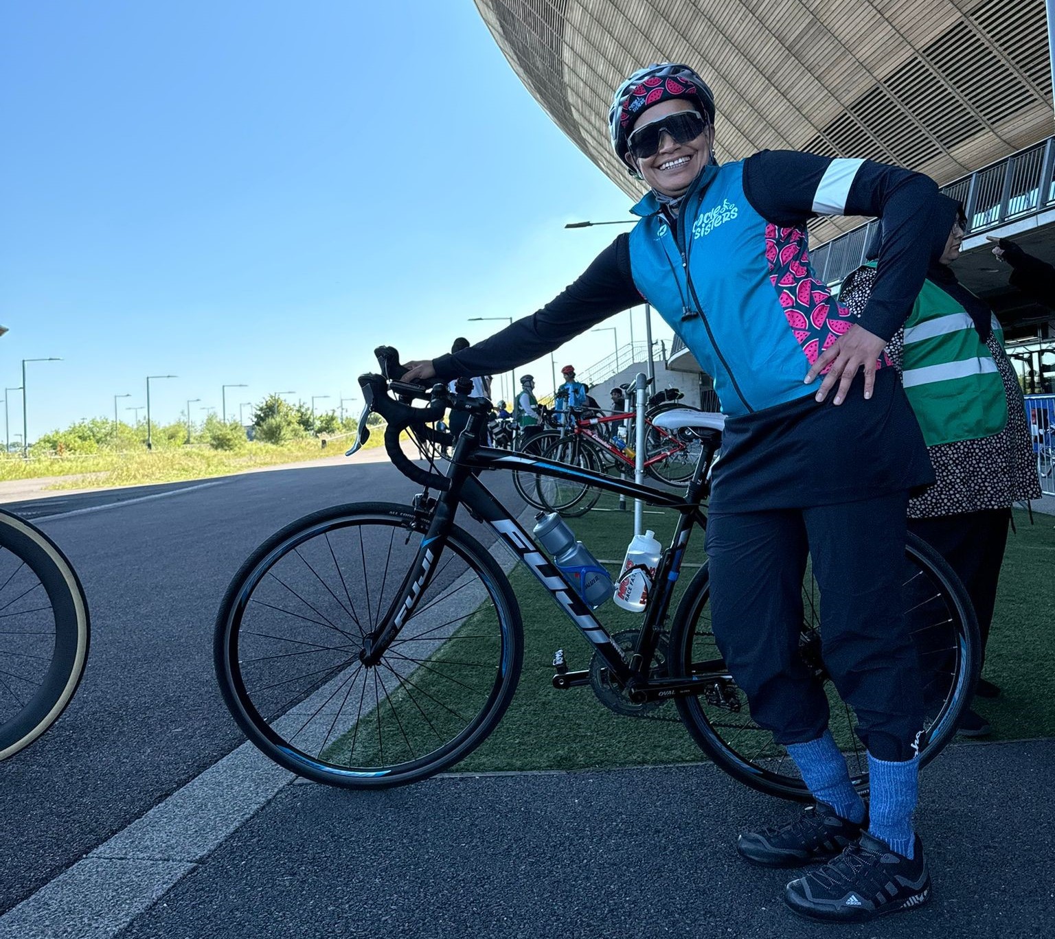 Instructor Nevin with her bike